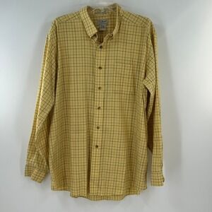 LL Bean Mens XL Regular Wrinkle Resistant Cotton Button Down Shirt Yellow Plaid